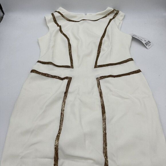 J.RIBKOFF NEW cream midi stretch sheath cocktail dress gold sequins 14 - Picture 1 of 8